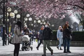 Người dân đeo khẩu trang để phòng tránh lây nhiễm COVID-19 tại Stockholm, Thụy Điển, ngày 28/3/2020. (Nguồn: AFP/TTXVN) 