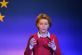 Chủ tịch Ủy ban châu Âu Ursula von der Leyen phát biểu tại cuộc họp báo ở Brussels, Bỉ ngày 31/1/2020. (Nguồn: AFP/TTXVN) 