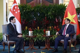 Thủ tướng Phạm Minh Chính tiếp Phó Thủ tướng kiêm Bộ trưởng Tài chính Lawrence Wong. (Ảnh: Dương Giang/TTXVN)