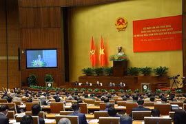 Phó Bí thư Thành ủy Hà Nội Nguyễn Văn Phong tham luận trực tuyến. (Ảnh: Văn Điệp/TTXVN) 