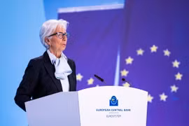 Chủ tịch Ngân hàng Trung ương châu Âu (ECB) Christine Lagarde trong cuộc họp báo sau cuộc họp chính sách tại Frankfurt, Đức ngày 11/4/2024. (Ảnh: THX/TTXVN)