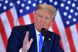 Tổng thống Mỹ Donald Trump trong cuộc họp báo ở Washington DC., sau khi kết thúc Ngày bầu cử, ngày 4/11/2020. (Nguồn: AFP/TTXVN) 