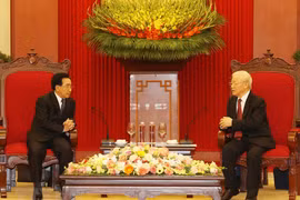 Chiều 8/1/2022, tại Trụ sở Trung ương Đảng, Tổng Bí thư Nguyễn Phú Trọng tiếp Ủy viên Bộ Chính trị, Thủ tướng Chính phủ nước Cộng hòa Dân chủ Nhân dân Lào Phankham Viphavanh thăm chính thức Việt Nam. (Ảnh: Trí Dũng/TTXVN) 