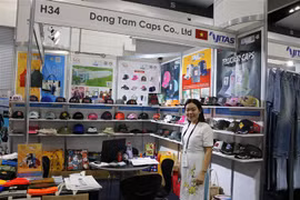 Gian hàng của Công ty Đồng Tâm Caps tại Global Sourcing Expo Australia 2023. (Ảnh: Thanh Tú/TTXVN)