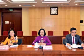 Trưởng Ban Công tác đại biểu thuộc Ủy ban Thường vụ Quốc hội Nguyễn Thị Thanh (giữa) tại buổi làm việc. (Ảnh: Tiến Trung/TTXVN)