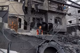 Những ngôi nhà bị phá hủy sau cuộc không kích tại Beit Lahia, Dải Gaza, ngày 11/5/2023. (Ảnh: THX/TTXVN)