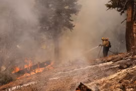 Lính cứu hỏa dập đám cháy rừng tại California, Mỹ ngày 13/9/2024. (Ảnh: THX/TTXVN)