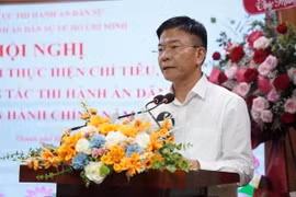 Bộ trưởng Bộ Tư pháp Lê Thành Long phát biểu tại hội nghị. (Ảnh: Thành Chung/TTXVN)