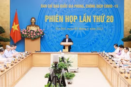Thủ tướng Phạm Minh Chính chủ trì Phiên họp lần thứ 20 Ban Chỉ đạo Quốc gia phòng, chống dịch COVID-19. (Ảnh: Dương Giang/TTXVN)