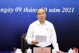 Chủ tịch nước Nguyễn Xuân Phúc phát biểu tại điểm cầu Hà Nội. (Ảnh: Thống Nhất/TTXVN) 