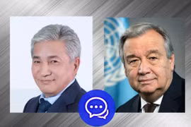 Tổng Thư ký của CSTO, ông Imangali Tasmagambetov và Tổng Thư ký Liên hợp quốc Antonio Guterres. (Nguồn: Tổ chức Hiệp ước an ninh tập thể)