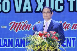 Thủ tướng Phạm Minh Chính phát biểu tại Hội nghị công bố quy hoạch tỉnh Ninh Thuận. (Ảnh: Dương Giang/TTXVN)