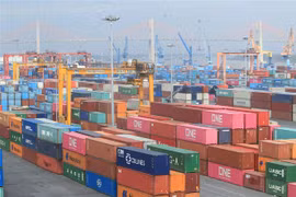 Container hàng hóa tại cảng Hải Phòng. (Ảnh: An Đăng/TTXVN) 