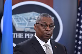 Bộ trưởng Quốc phòng Lloyd Austin tại cuộc họp báo ở Washington, DC, Mỹ. (Ảnh: AFP/TTXVN)