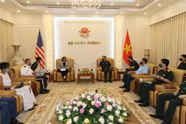 Thượng tướng Hoàng Xuân Chiến tiếp bà Ann Marie Yastishock, Giám đốc Cơ quan Phát triển quốc tế Hoa Kỳ tại Việt Nam. (Ảnh: Minh Tuấn/TTXVN phát) 