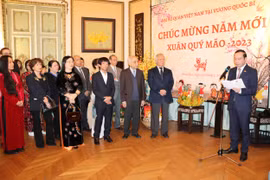 Đại sứ Nguyễn Văn Thảo phát biểu tại Tết cộng đồng tại Bỉ. (Ảnh: Hương Giang/Vietnam+)