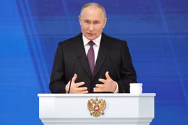 Tổng thống Nga Vladimir Putin phát biểu tại Moskva ngày 29/2/2024. (Ảnh: AFP/TTXVN)