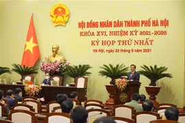 Ông Đinh Tiến Dũng, Ủy viên Bộ Chính trị, Bí thư Thành ủy Hà Nội, phát biểu. (Ảnh: Nguyễn Điệp/TTXVN) 