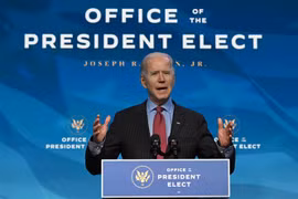 Tổng thống đắc cử Mỹ Joe Biden phát biểu tại Wilmington, Delaware, ngày 8/1/2021. (Nguồn: AFP/TTXVN) 