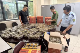 Đội Quản lý Thi trường số 9 phối hợp với Công an quận Tây Hồ tiến hành kiểm tra bánh Trung Thu. (Ảnh: Đức Duy/Vietnam+)