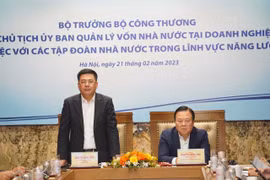 Bộ trưởng Nguyễn Hồng Diên phát biểu tại buổi làm việc với EVN, PVN và TKV. (Ảnh: PV/Vietnam+)