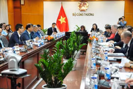 Thứ trưởng Bộ Công Thương Đỗ Thắng Hải đã tiếp Đoàn doanh nghiệp cấp cao của Hội đồng Kinh doanh Hoa Kỳ-ASEAN. (Ảnh: PV/Vietnam+)