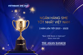Ba năm liên tiếp VietinBank được The Asian Banker vinh danh Ngân hàng SME tốt nhất Việt Nam. (Ảnh: Vietnam+)