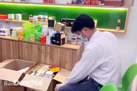 Đoàn kiểm tra thực hiện thu giữ những sản phẩm thực phẩm chức năng của cơ sở IE Health Life. (Nguồn: baodongnai)