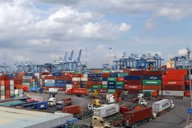 Với mô hình trung tâm logistics 'tất cả trong một,' nhiều mặt hàng nông sản Đồng bằng sông Cửu Long không cần đưa lên cảng Cát Lái tại Thành phố Hồ Chí Minh hay Cảng Cái Mép ở Bà Rịa-Vũng Tàu để chuyển đi các nước. (Ảnh: Tiến Lực/TTXVN)