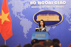 Người phát ngôn Bộ Ngoại giao Lê Thị Thu Hằng chủ trì họp báo thường kỳ tháng Ba. (Ảnh: TTXVN)