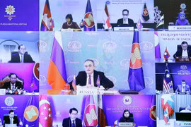 Thứ trưởng Ngoại giao Liên Bang Nga Igor Morgulov phát biểu tại Hội nghị Bộ trưởng Ngoại giao ASEAN-Nga theo hình thức trực tuyến. (Ảnh: Phạm Kiên/TTXVN)