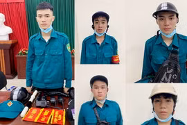 Nhóm đối tượng đóng giả lực lượng kiểm soát chống dịch COVID-19 phạt tiền người dân đi đường. (Nguồn: baotintuc)