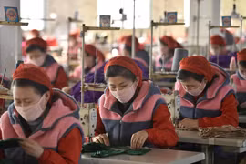 Công nhân ở Bình Nhưỡng sản xuất khẩu trang. (Nguồn: Getty Images) 