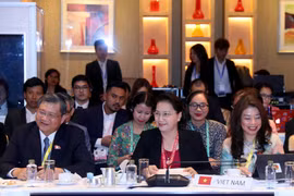 Chủ tịch Quốc hội Nguyễn Thị Kim Ngân cùng đoàn đại biểu Quốc hội Việt Nam tham dự phiên họp. (Ảnh: Trọng Đức/TTXVN)