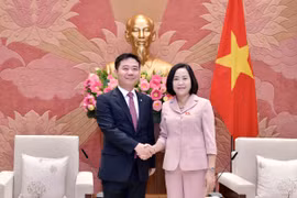 Trưởng Ban Công tác Đại biểu Nguyễn Thị Thanh - Chủ tịch Nhóm Nghị sỹ Hữu nghị Việt Nam-Hàn Quốc và Nghị sỹ Ji Seongho, Ủy viên Ủy ban Lao động và Môi trường, Quốc hội Hàn Quốc. (Nguồn: Cổng Thông tin Điện tử Quốc hội Việt Nam)