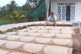  Phơi bánh tráng. (Ảnh: Lê Thúy Hằng/TTXVN)