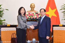 Bộ trưởng Ngoại giao Bùi Thanh Sơn tiếp bà Pauline Tamesis, Điều phối viên thường trú Liên hợp quốc tại Việt Nam. (Nguồn: Báo Quốc tế)