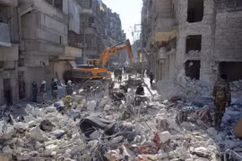 Cảnh đổ nát sau trận động đất tại Karm al-Jabal, Bắc Syria, ngày 8/2. (Ảnh: THX/TTXVN)