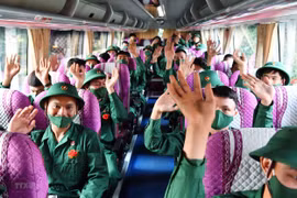 Lễ giao quân là ngày hội của tuổi trẻ lên đường thực hiện nhiệm vụ xây dựng và bảo vệ Tổ quốc. (Ảnh: Hữu Chí/TTXVN)