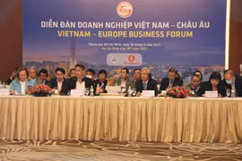 Lãnh đạo Ủy ban Nhân dân Thành phố Hồ Chí Minh và đoàn doanh nghiệp EU chủ trì diễn đàn. (Ảnh: Xuân Anh/TTXVN)
