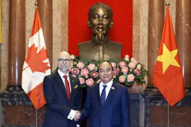 Chủ tịch nước Nguyễn Xuân Phúc tiếp đại sứ Canada Shawn Perry Steil trình Quốc thư. (Ảnh: Thống Nhất/TTXVN)