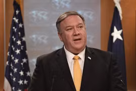 Ngoại trưởng Mỹ Mike Pompeo phát biểu trong cuộc họp báo tại Washington D.C. (Ảnh: THX/TTXVN)
