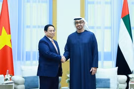 Thủ tướng Phạm Minh Chính hội đàm với Tổng thống Các Tiểu Vương quốc Arab Thống nhất (UAE) Mohamed bin Zayed Al Nahyan. (Ảnh: Dương Giang/TTXVN)