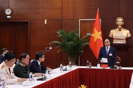 Thủ tướng Nguyễn Xuân Phúc chủ trì phiên họp Thường trực Chính phủ với Ban Chỉ đạo quốc gia phòng, chống dịch COVID-19. (Ảnh: Thống Nhất/TTXVN)