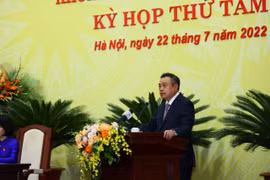 Ông Trần Sỹ Thanh, Phó Bí thư Thành ủy Hà Nội được bầu làm Chủ tịch Ủy ban Nhân dân thành phố Hà Nội nhiệm kỳ 2021-2026. (Ảnh: PV/Vietnam+)