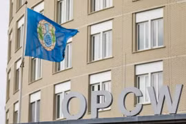 Trụ sở OPCW tại La Haye, Hà Lan ngày 4/4. (Nguồn: AFP/TTXVN)