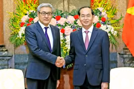 Chủ tịch nước Trần Đại Quang tiếp ông Amarjargal Gansukh, Thư ký Hội đồng An ninh Quốc gia Mông Cổ đang có chuyến thăm và làm việc tại Việt Nam. (Ảnh: Nhan Sáng/TTXVN)