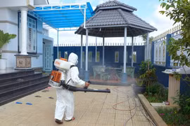 Phun hóa chất diệt muỗi tại nhà dân. (Ảnh: TTXVN/Vietnam+)