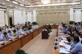 Quang cảnh Hội nghị sơ kết thực hiện các chỉ tiêu chương trình giảm ô nhiễm môi trường giai đoạn 2016-2020. (Ảnh: Xuân Dự/TTXVN)