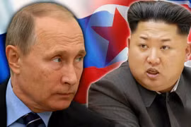 Tổng thống Nga Vladimir Putin và nhà lãnh đạo Triều Tiên Kim Jong-un. (Nguồn: Daily Star)